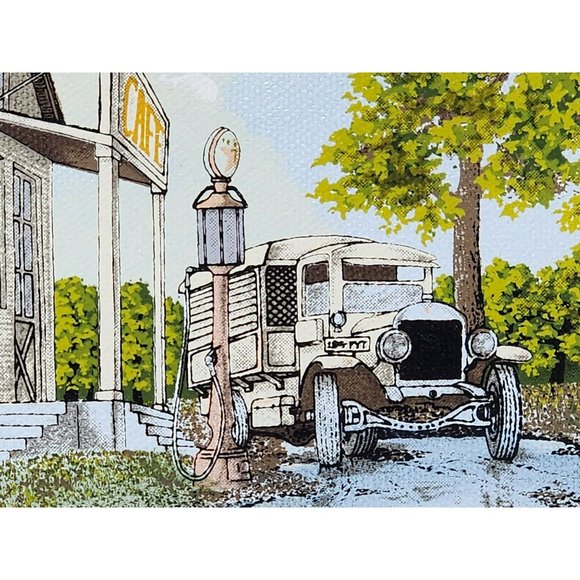 Vintage H. Hargrove Canvas Serigraph Old‎ Time Texaco Gas Station Signed - Picture 5 of 7